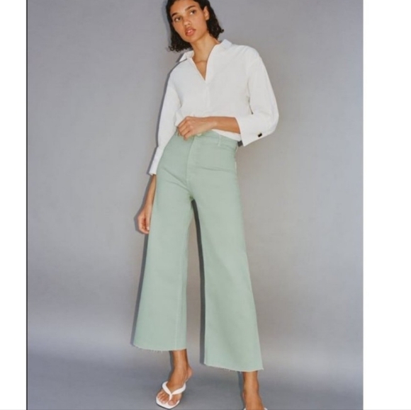 Zara Marine Mint Wide Leg Pant Size 6 - Picture 1 of 10
